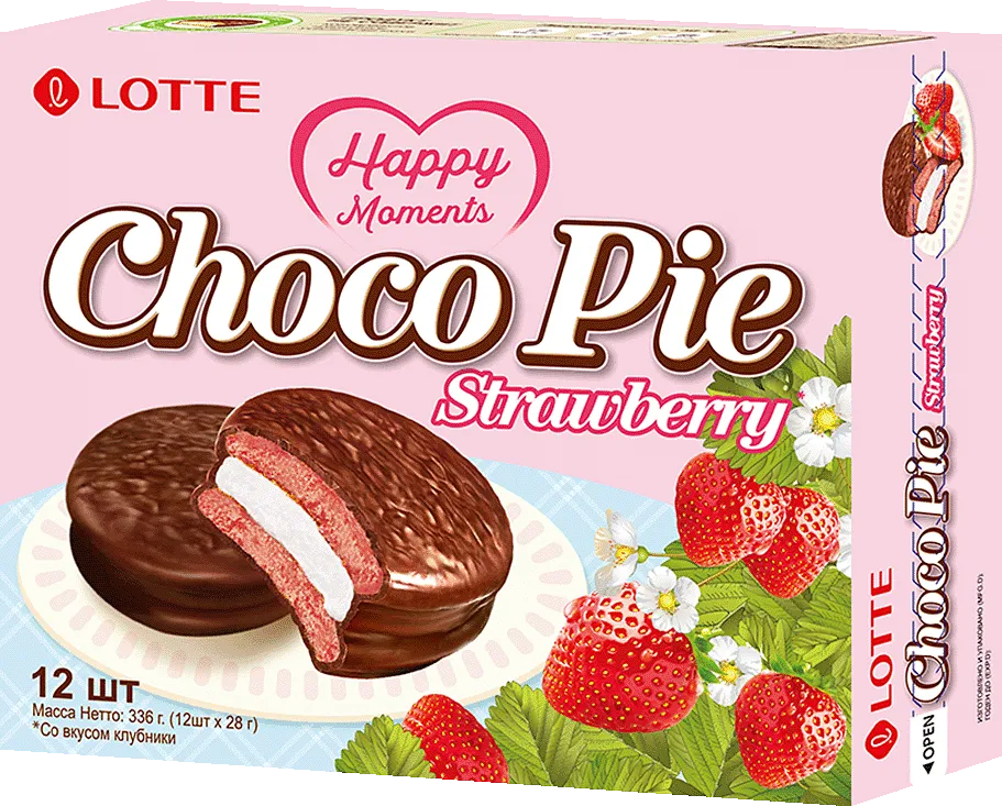 Печенье в шоколаде "Lotte Choco Pie Strawberry" 336г