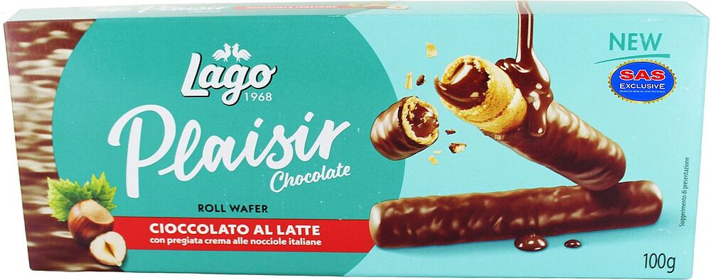 Վաֆլե ձողիկներ շոկոլադապատ «Lago Plaisir» 100գ
