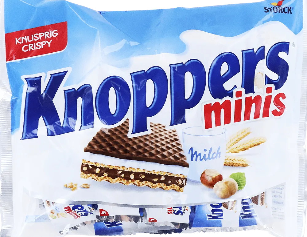 Wafer with milk filling & nougat "Knoppers Minis" 200g
