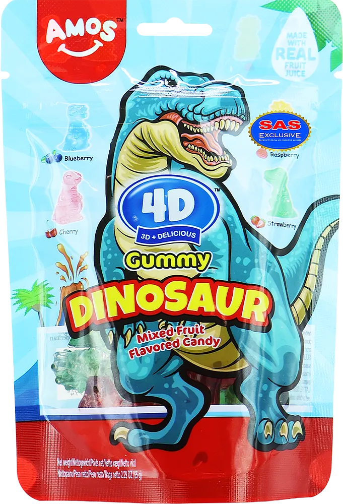 Մաստակ-կոնֆետ մրգային «Amos 4D Dinosaur» 65գ
