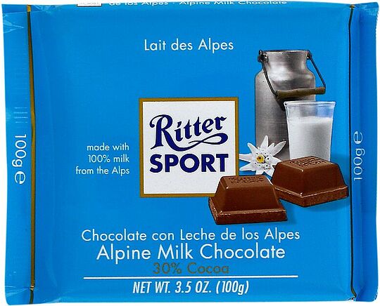 Շոկոլադե սալիկ կաթնային «Ritter Sport» 100գ 