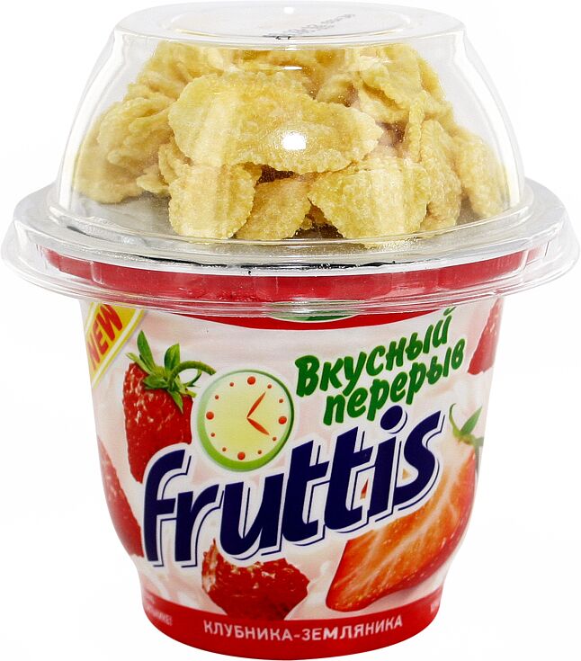 Yoghurt product with strawberry, wild strawberry & corn flakes 