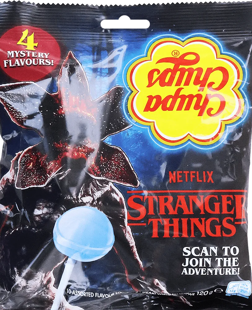 Fruit & cola flavored lollipops "Chupa Chups Stranger Things" 10*12g
