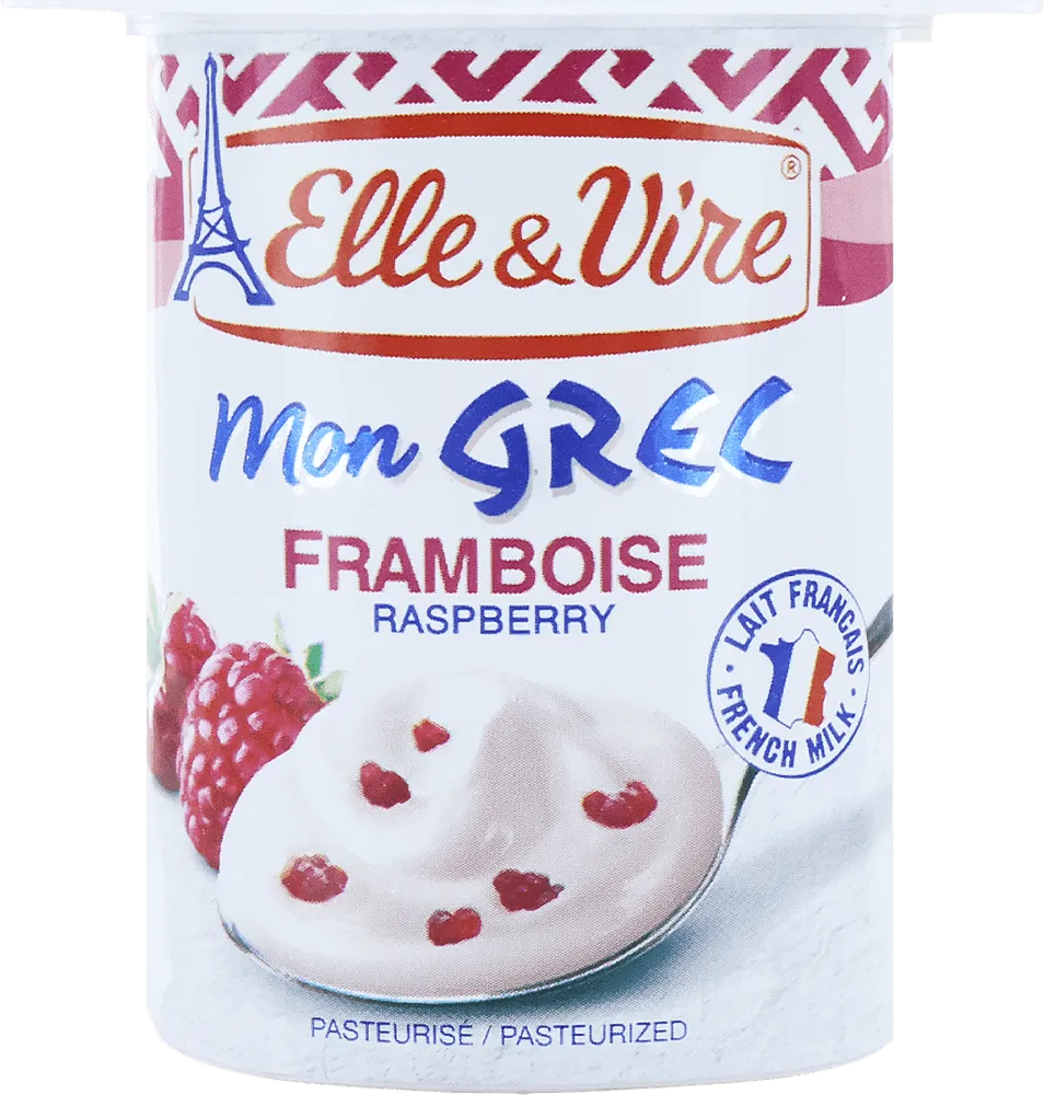Milk dessert with raspberry flavor "Elle & Vire Mon Grec Framboise" 125g
