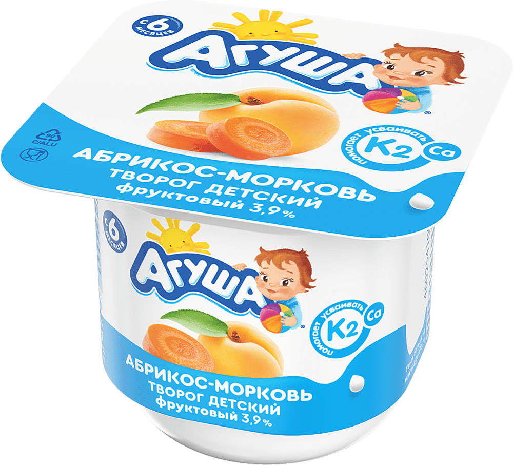 Curds for kids: apricot-carrot "Agusha" 100g, richness:3.9%