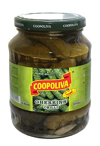 Chilli pickled gherkins "Coopoliva" 340g 