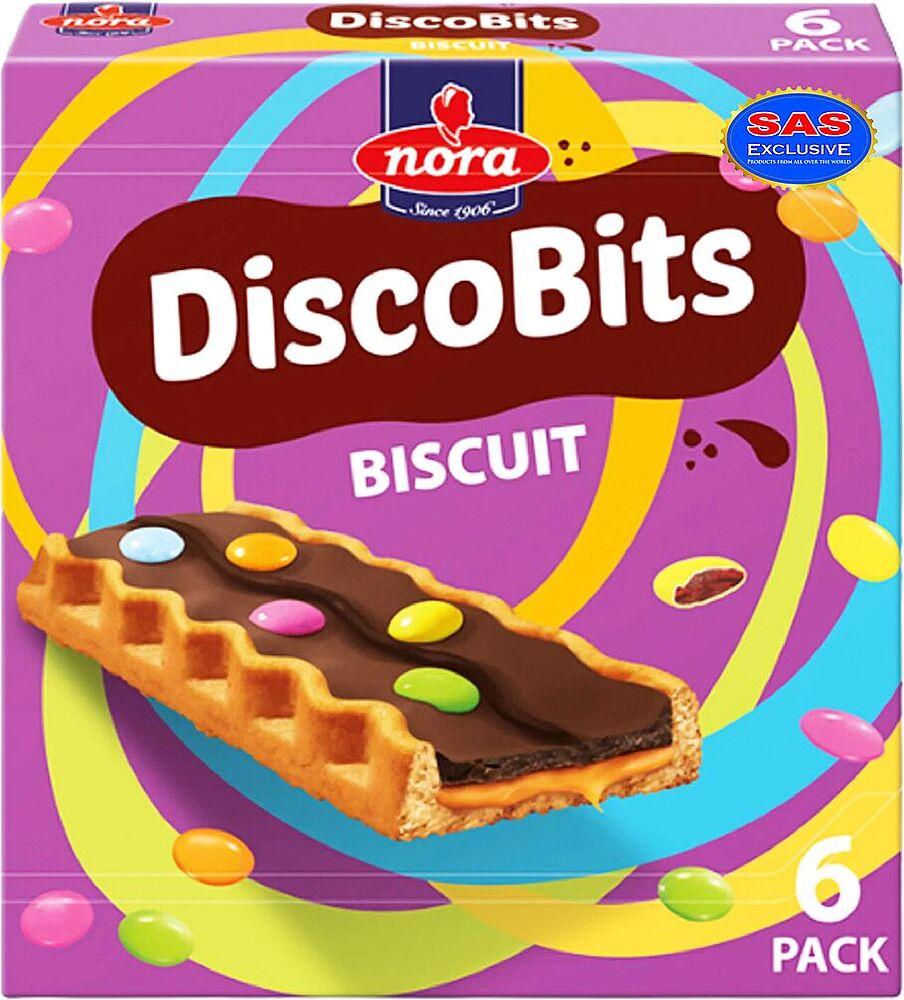 Թխվածքաբլիթ կարամելի կրեմով և կաթնային շոկոլադով «Nora DiscoBits» 6*27գ