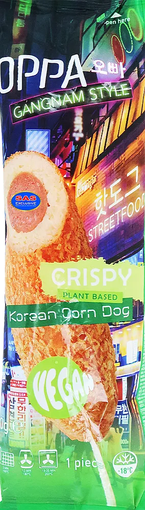 Корн-дог с сосиской на растительной основе и хрустящей корочкой "Oppa Gangnam Style Crispy" 80г

