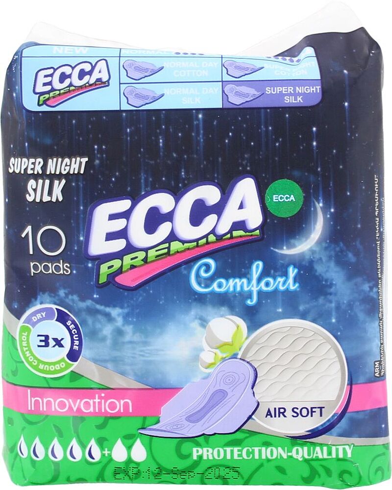 Sanitary towels "Ecca Premium Super Night Silk" 10 pcs
