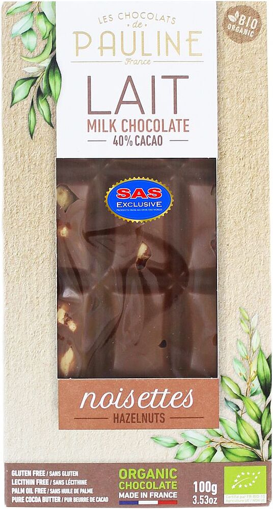 Շոկոլադե սալիկ պնդուկով «Pauline Lait» 100գ
