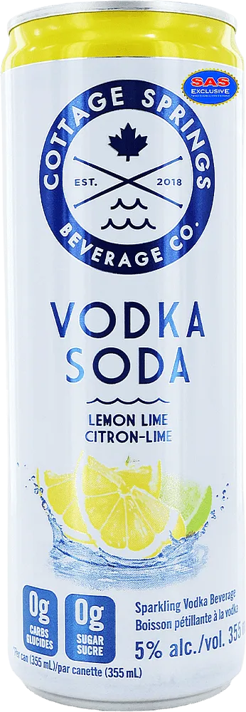 Ըմպելիք ալկոհոլային կիտրոնի և լայմի «Cottage Springs Vodka Soda» 355мл
