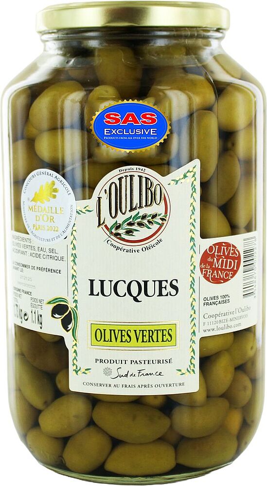Green olives with pit "L'oulibo Lucques" 1.1kg
