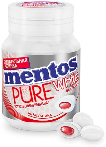 Жевательная резинка клубничная "Mentos Pure White" 54г 