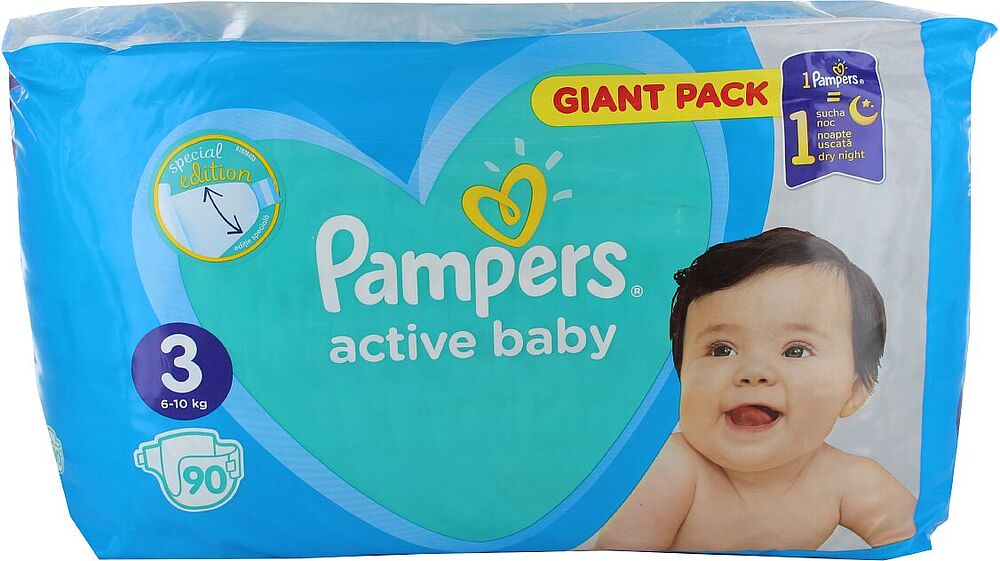 Տակդիրներ «Pampers Active Baby N3» 6-10 կգ, 90 հատ