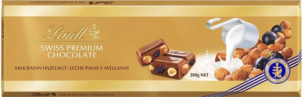 Շոկոլադե սալիկ չամիչով և պնդուկով «Lindt» 300գ
