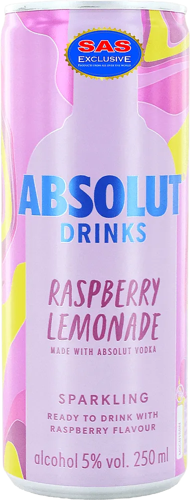 Alcoholic drink with raspberry & lemon flavour "Absolut Drinks Raspberry Lemonade" 250ml
