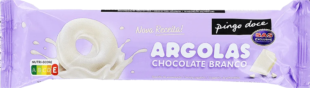 Բիսկվիթ սպիտակ շոկոլադով «Pingo Doce Argolas Chocolate Branco» 128գ
