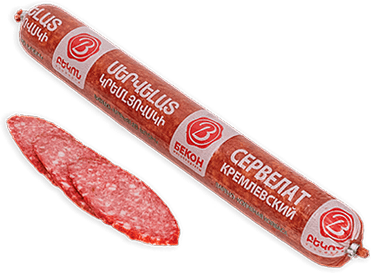 Boiled-smoked sausage servelat ''Bacon Kremlyevski'