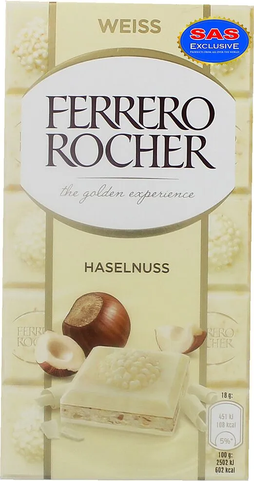White chocolate bar with hazelnuts "Ferrero Rocher" 90g
