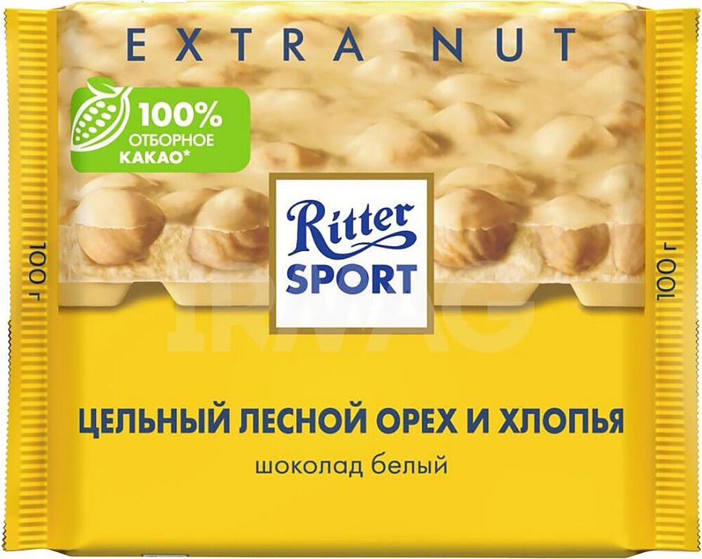 White chocolate bar with hazelnuts & flakes "Ritter Sport" 100g