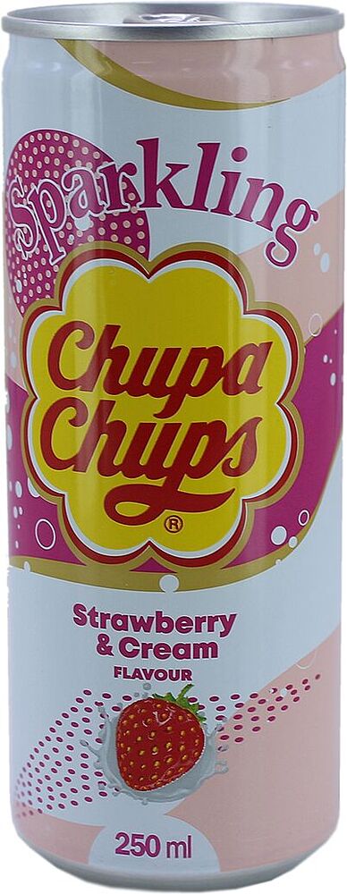 Освежающий газированный напиток "Chupa Chups" 250мл Клубника и Сливки
