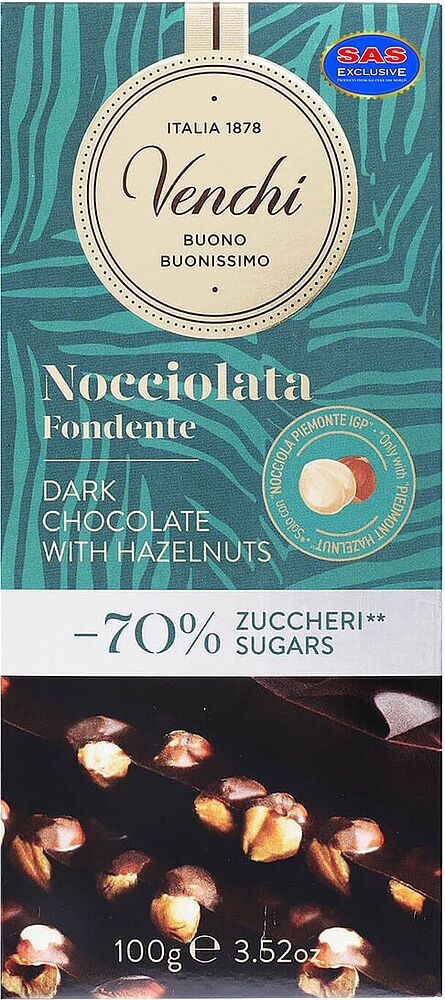 Dark chocolate bar with hazelnut "Venchi" 100g

