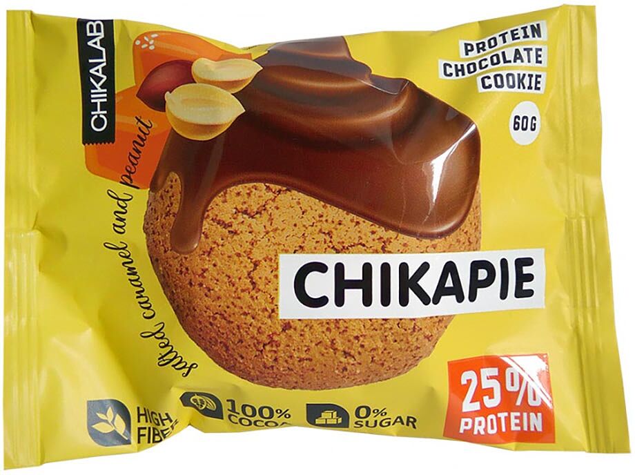 Թխվածքաբլիթ սպիտակուցային կարամելով և գետնանուշով «Chikalab Caramel & Peanuts» 60գ
