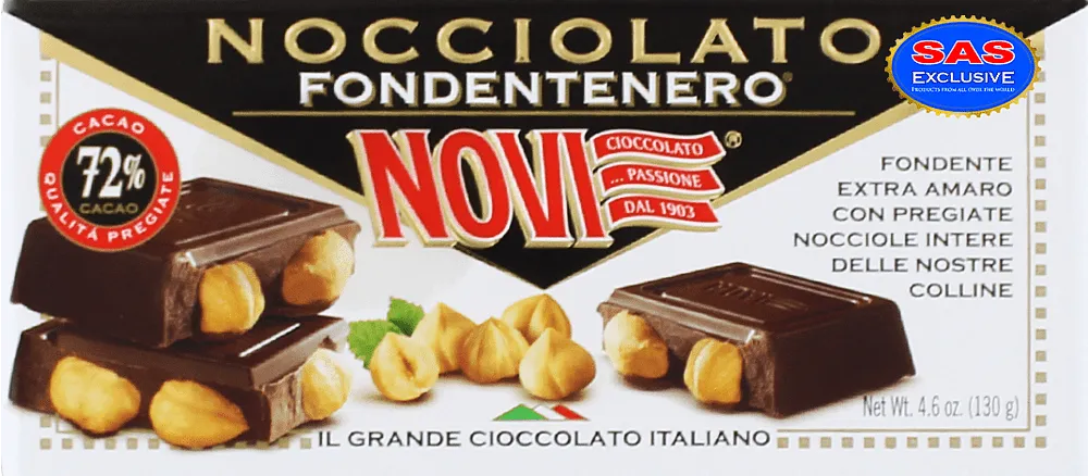 Chocolate bar with hazelnuts "Novi Nocciolato Fondentenero 72%" 130g
