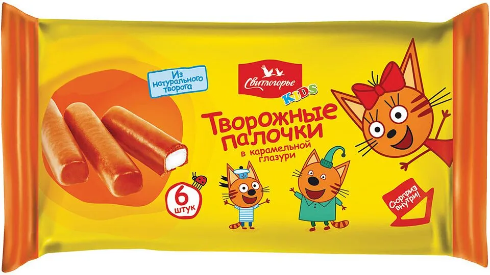Curd cheese sticks with caramel glaze "Svitlogorye Tri Kota" 180g, richness: 16%
