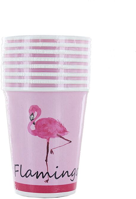 Disposable medium paper cups "Flamingo" 8pcs. 