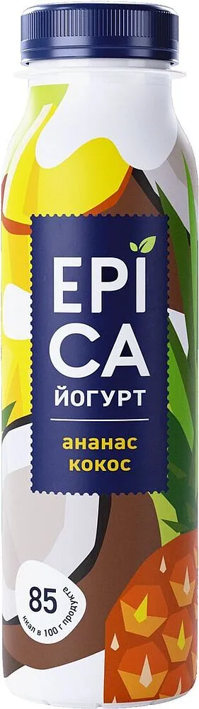 Յոգուրտ ըմպելի արքայախնձորով և կոկոսով «Epica» 260գ, յուղայնությունը՝ 2.6%
