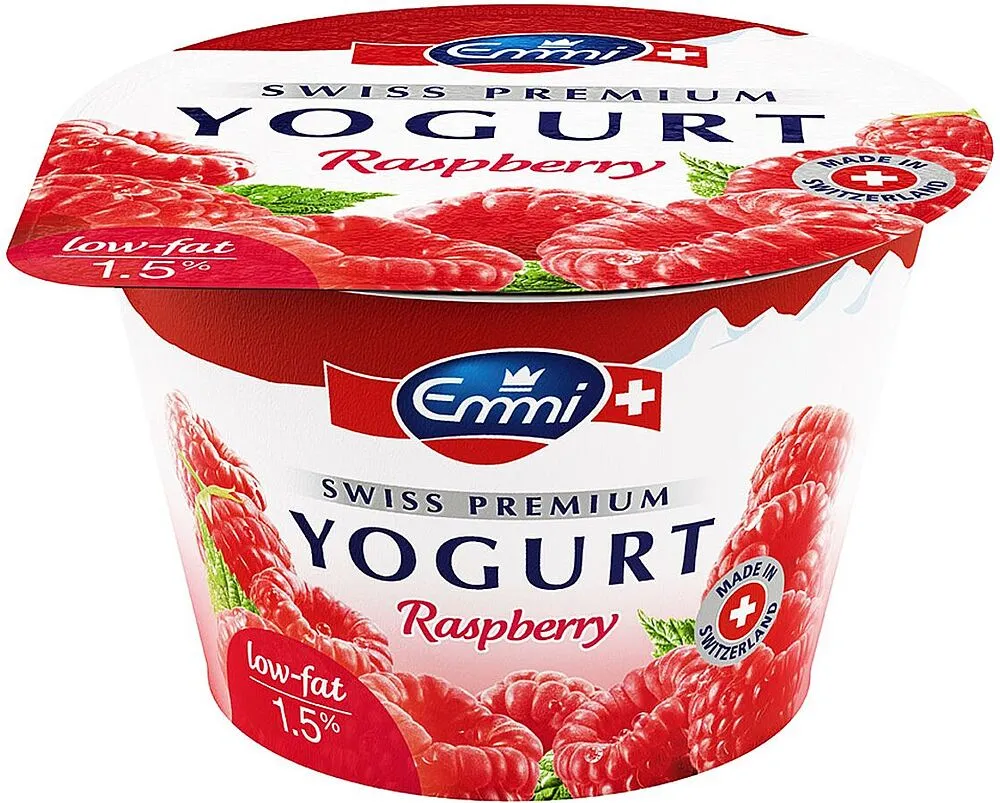 Yogurt with raspberry "Emmi Swiss Premium" 100g,  richness:1.5%