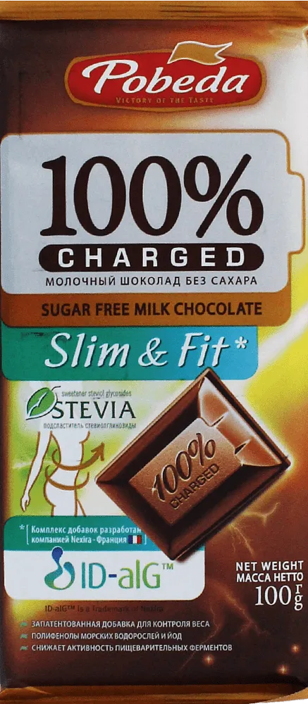 Milk chocolate bar "Pobeda Stevia Slim & Fit" 100g
