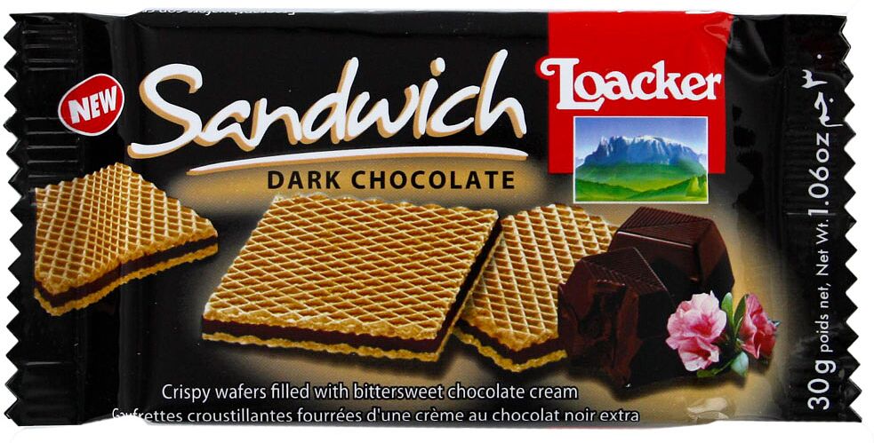 Վաֆլի՝ մուգ շոկոլադի միջուկով «Loacker Sandwich» 25գ