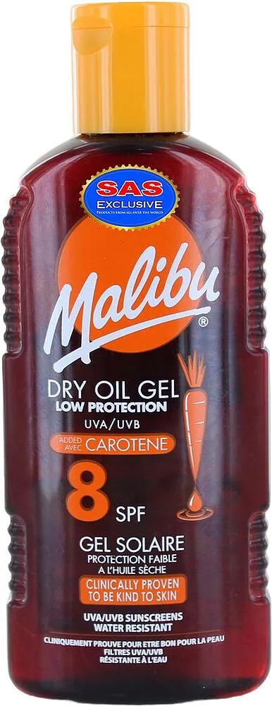 Sunscreen оil-gel "Malibu Dry Oil Gel 8SPF" 200ml

