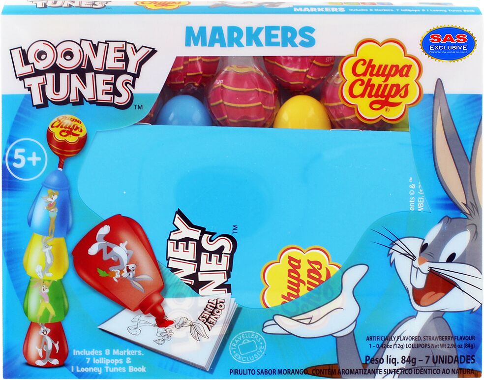 Lollipop, markers & coloring book "Chupa Chups Looney Tunes" 84g