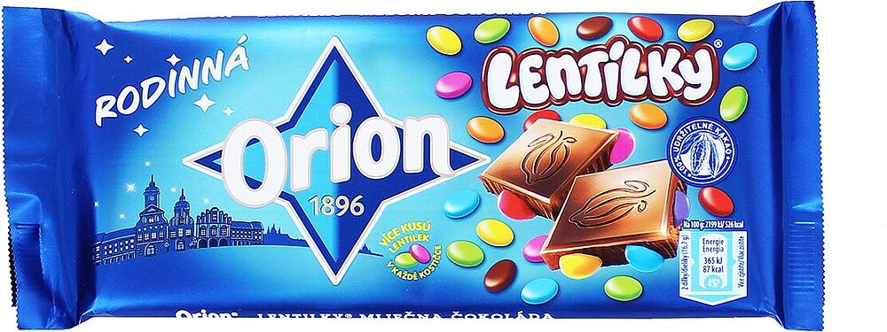 Шоколадная плитка с драже "Orion Lentilky" 150г