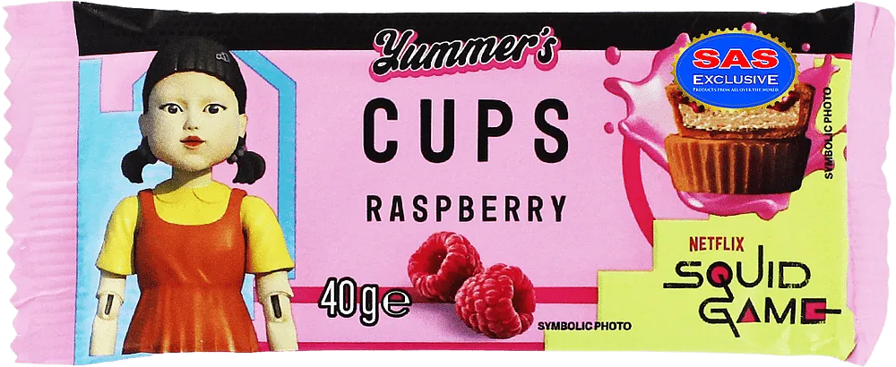 Chocolate candies "Yummer’s Cups Raspberry Squid Game" 40g
