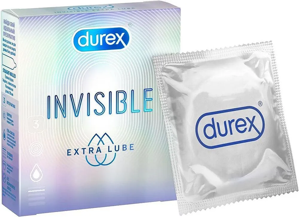 Condoms "Durex Invisible Extra Lube" 3pcs
