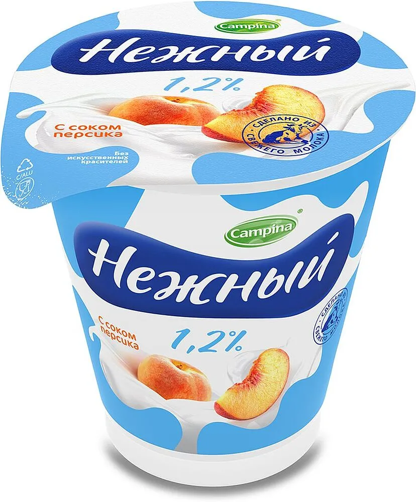 Յոգուրտային արտադրանք դեղձի հյութով «Campina Нежный» 320գ, յուղայնությունը` 1.2% 