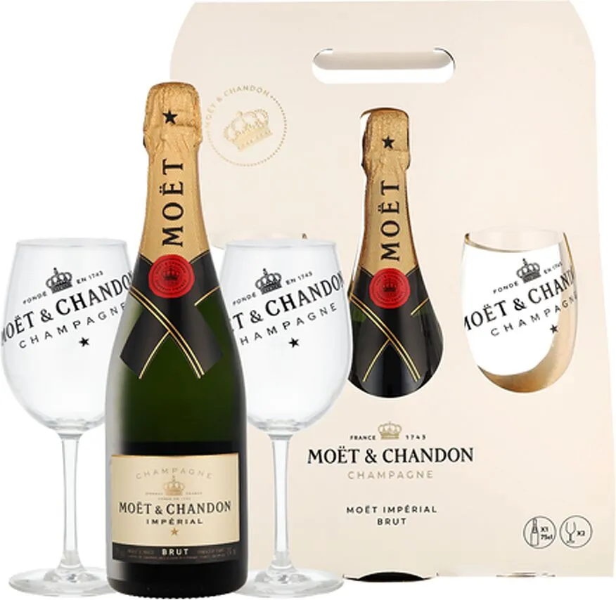 Шампанское и бокалы "Moet & Chandon Brut Imperial" 0.75л