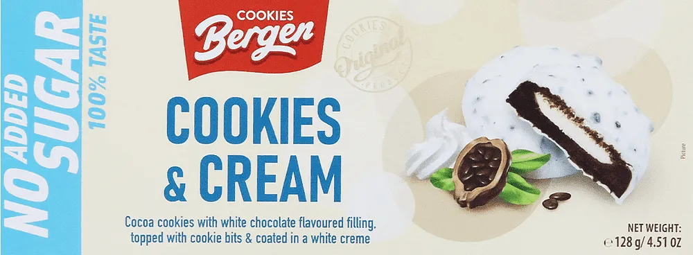 Cookies with white chocolate "Bergen Cookies & Cream" 128g
