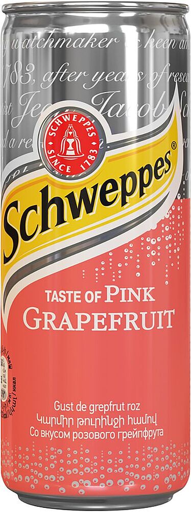 Освежающий газированный напиток "Schweppes" 250мл Розовй грейпфрут