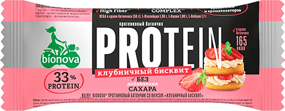 Protein bar with strawberry biscuit flavor "Bionova Protein" 50g
