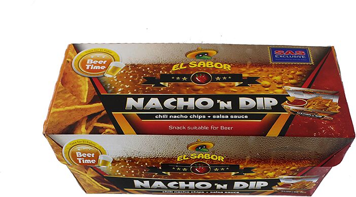 Чипсы с соусом "El Sabor NACHO'n DIP" 175г Чили и Сальса