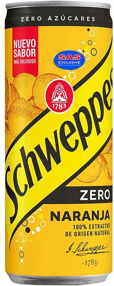 Освежающий газированный напиток "Schweppes Zero" 0.33л Апельсин