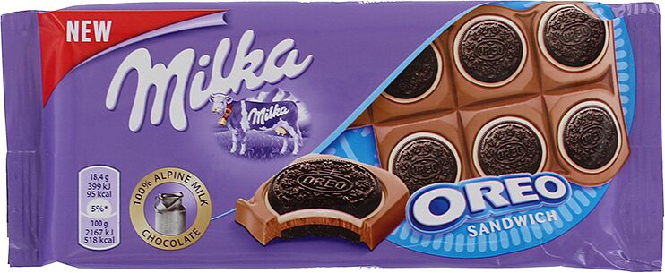 Шоколадная плитка с печеньем "Milka Oreo Sandwich" 92г