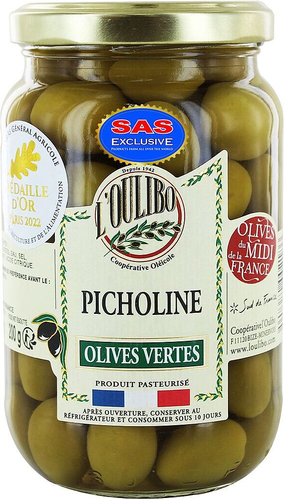 Оливки зеленые с косточкой "L'oulibo Picholine" 200г  