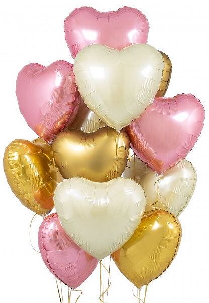 Воздушные шары с гелием, сердечки 15шт