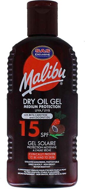 Sunscreen оil-gel "Malibu 15 SPF Dry Oil Gel" 200ml